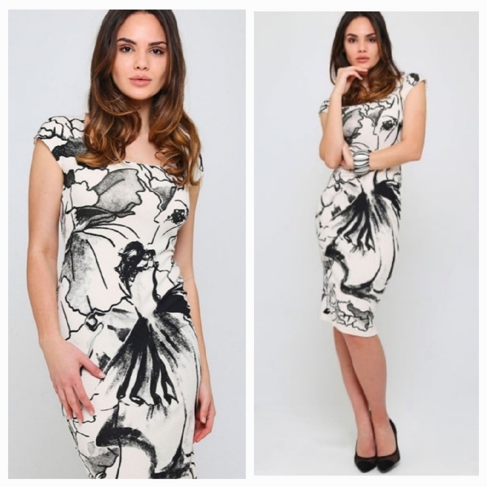 ISABEL DE PEDRO Printed B&W Bodycon Dress